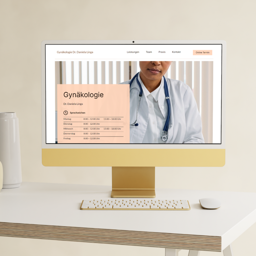 Mockup einer Webseite einer Gynäkologin auf dem Desktop