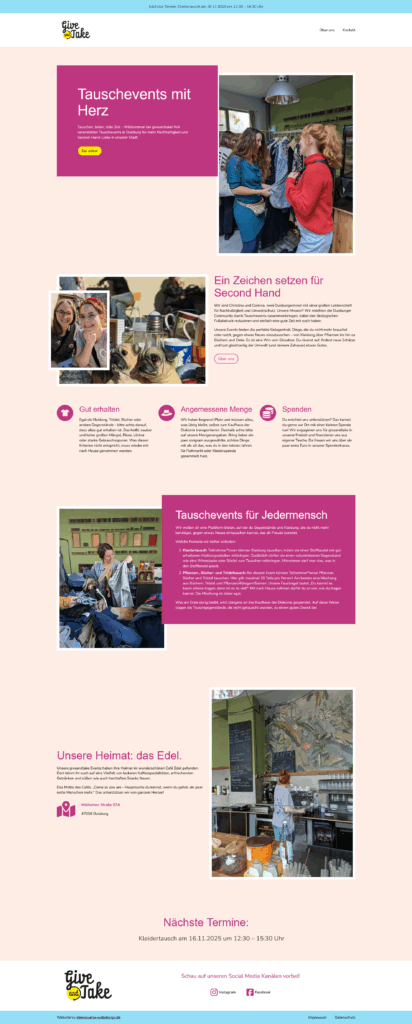 Screenshot der gesamten Give and Take Webseite