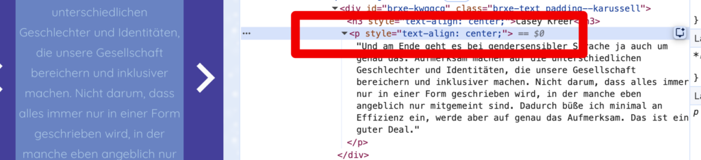Code mit markiertem p-Element