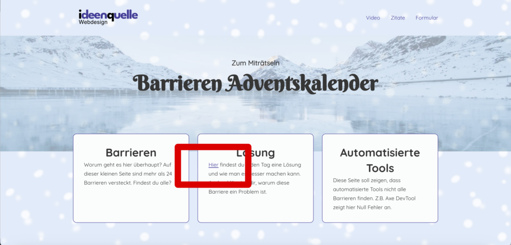 Screenshot, rot umrahmt der Link "hier"