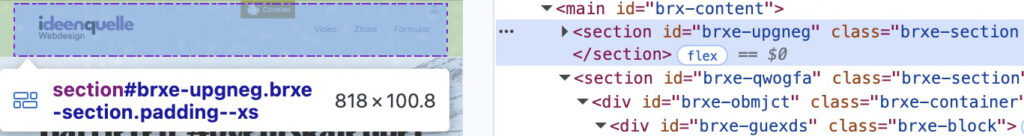 Header auf dem Screenshot markiert, der als Sektion im Code gezeigt wird